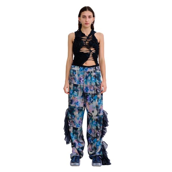 NAVY GARDEN BLUR DANTE RUFFLE TROUSER